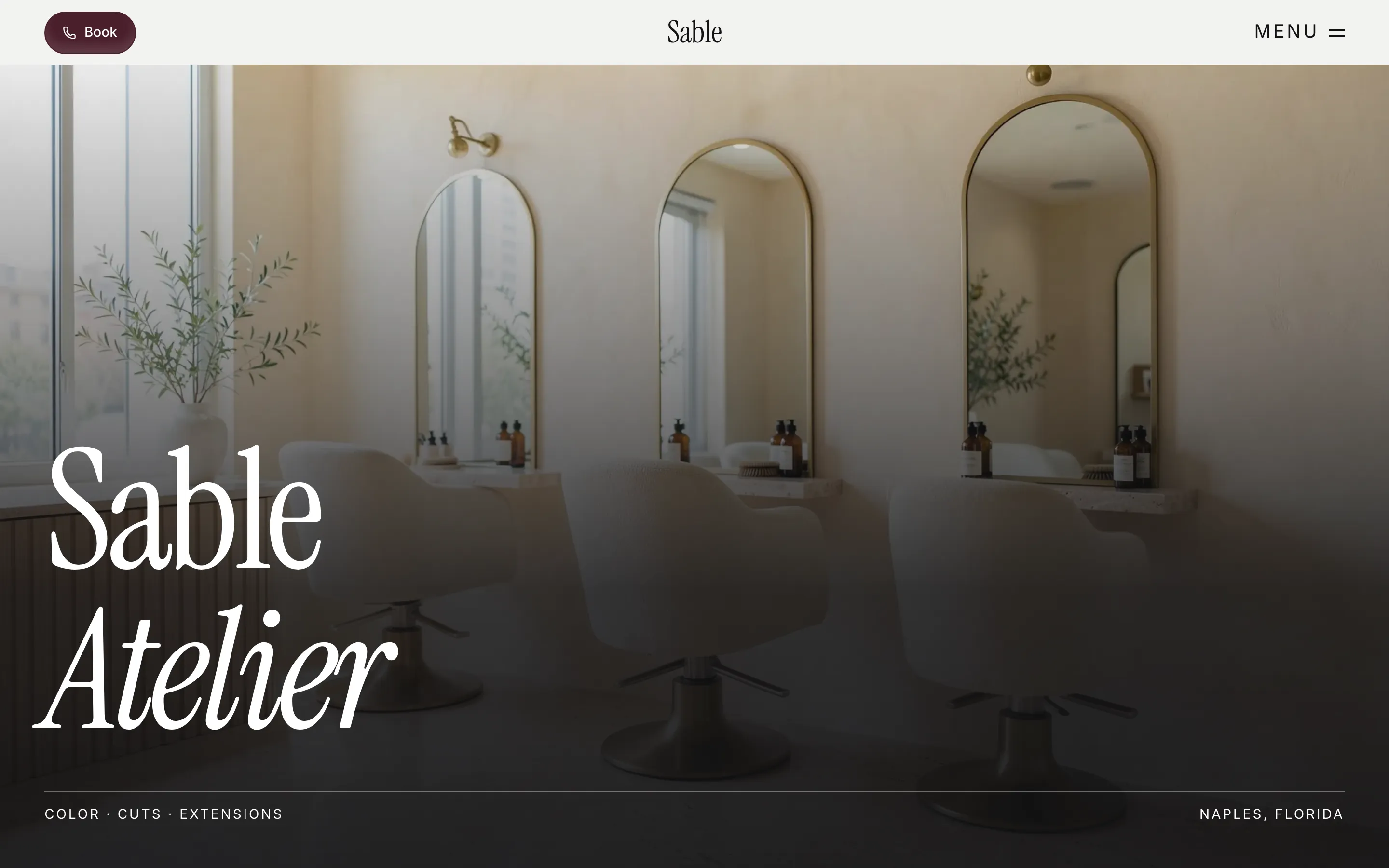The Sable Hair Atelier sample site on a desktop screen.
