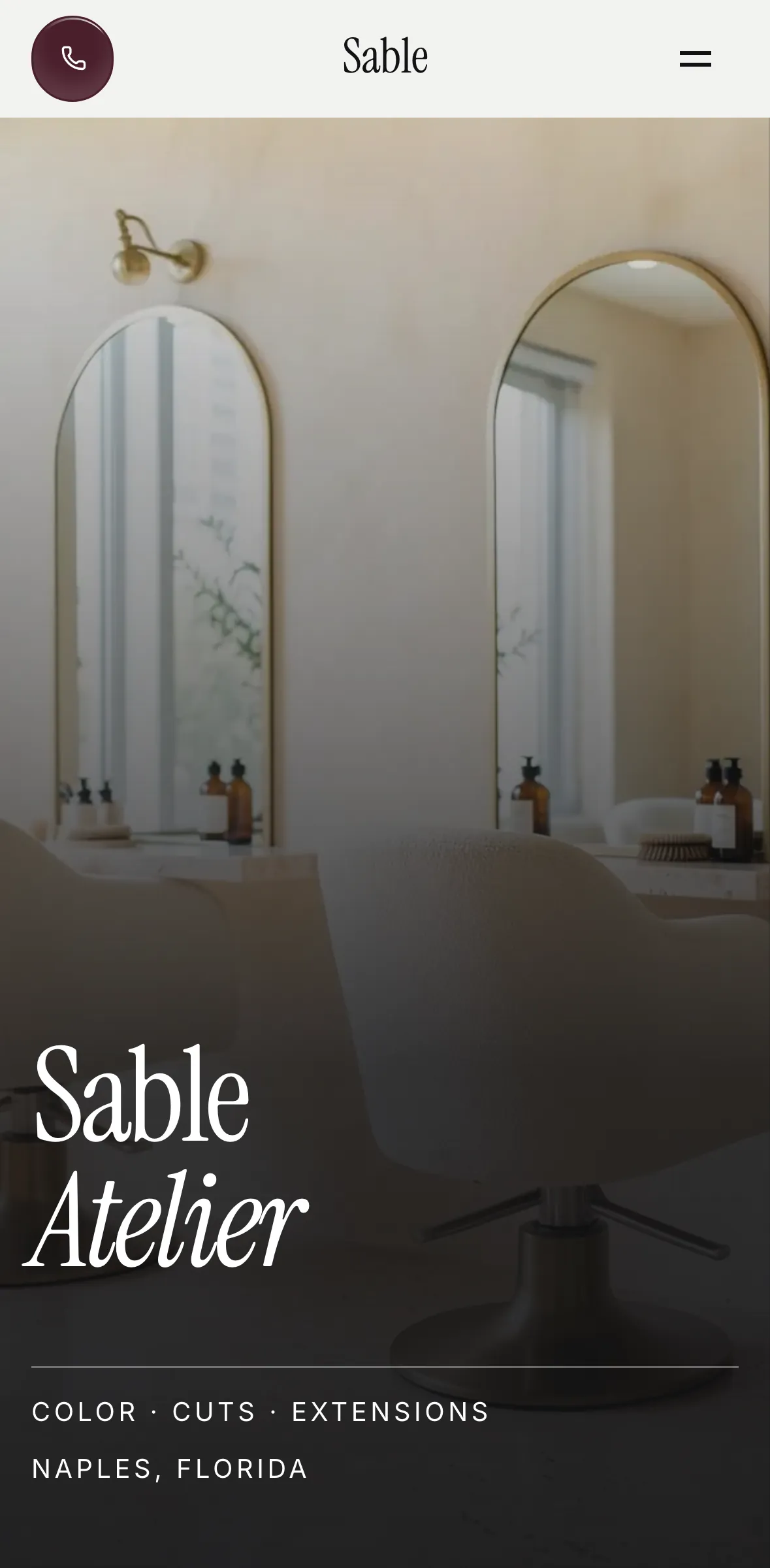 The Sable Hair Atelier sample site on a phone.